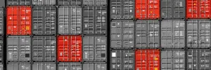 Stacked container doors with selected containers highlighted in red.